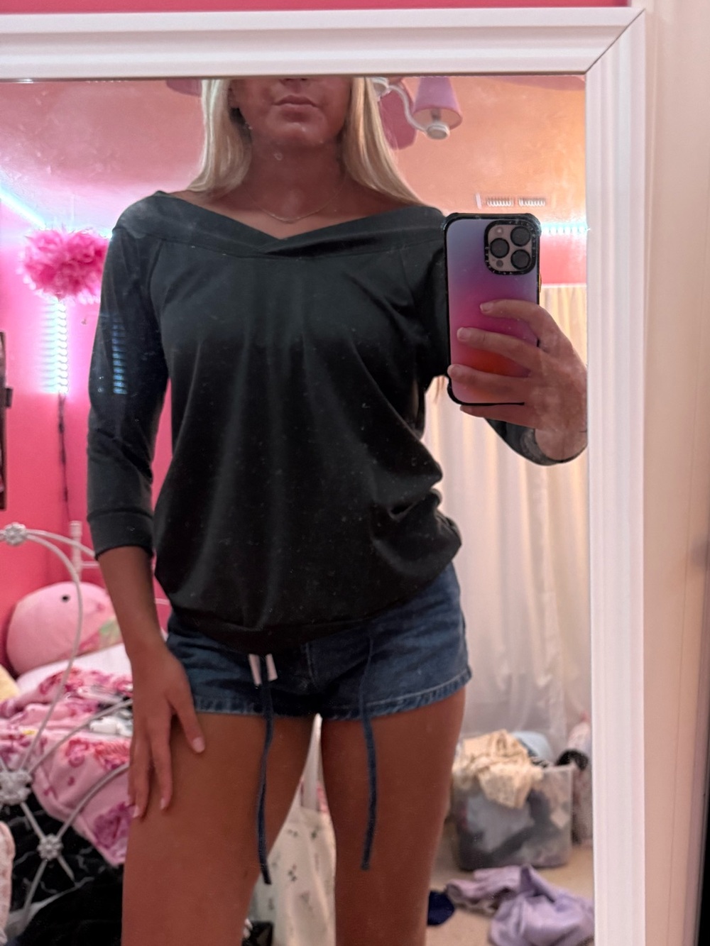 Casual Off-Shoulder Long Sleeve Top - grey